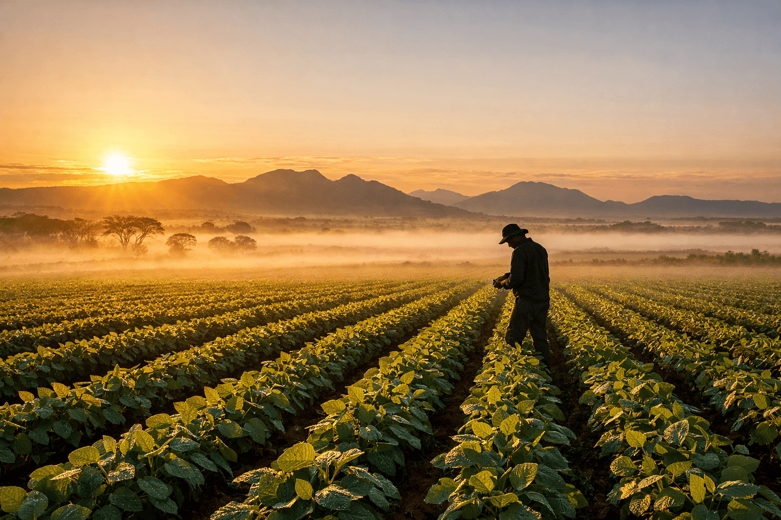 South African soybean farm at sunrise